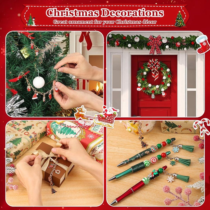Modacraft 120 Pcs Christmas Charms for Jewelry Making, Multiple Styles Gold Enamel Pendant Charms with Santa Snowflake Tree for DIY Bracelet Necklace Earring Keychain Craft Supplies Holiday Decor Gift - Image 5